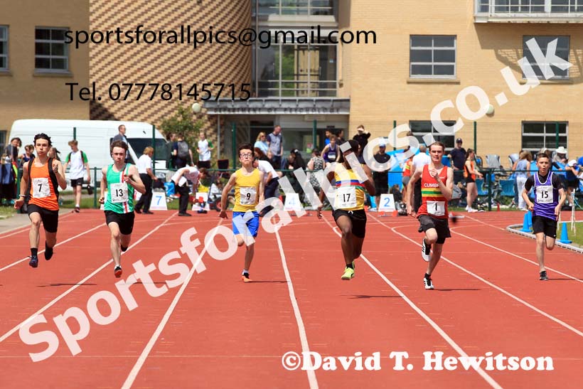 Mens U-17s and Boys U-15s 100 metres, 2022 Northern Inter Counties U17s and U15s Track and Field, York, Thursday, June 2nd. Photo: David T. Hewitson/Sports for All Pics